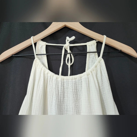 Ivory Gauzy Womens Strappy Top Size M Ruffle Hem Beachy Resort Summer - Picture 2 of 6